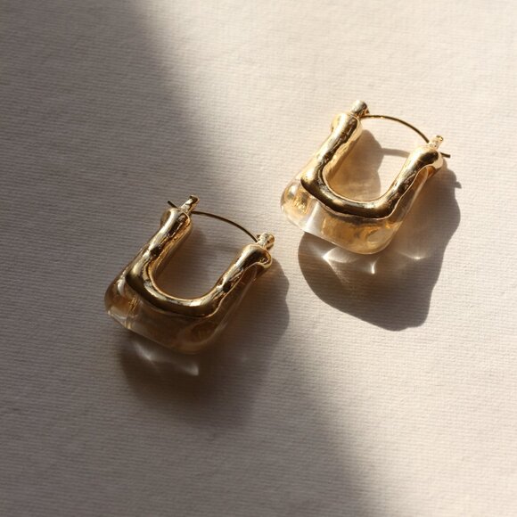 14K Gold Filled White Resin Earrings - Picture 7 of 7